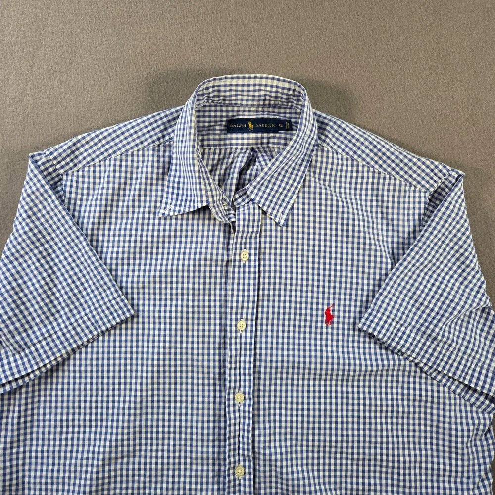 Polo Ralph Lauren Shirt Mens XL Blue Gingham Plaid Button Down Red Pony